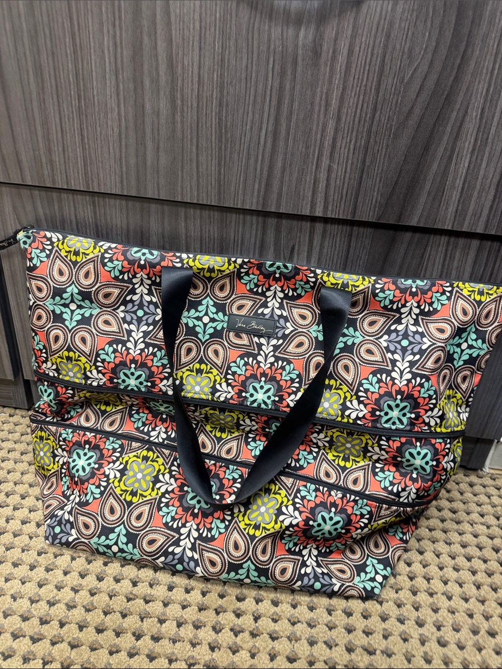 Vera Bradley Black Floral Paisley Tote with Teal, Coral & Yellow Accents